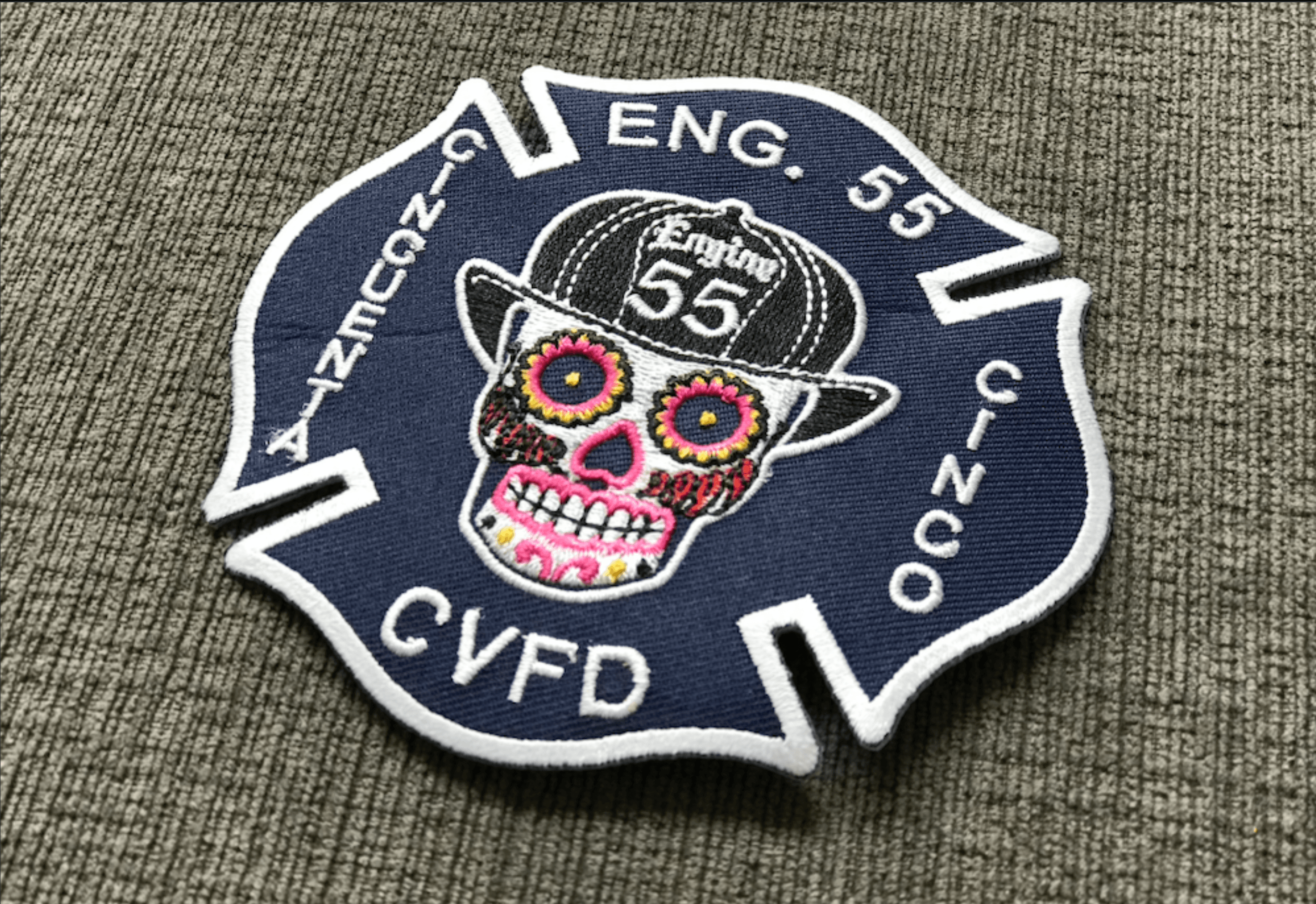 Detailed embroidered skull patch with layered texture and premium stitching finish